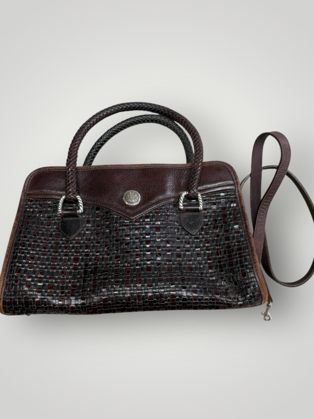 Brighton Dark Brown Woven Leather Satchel